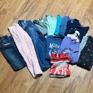 Lot of girls size 7-8 with 2 dresses, 1 jeans, 2 leggings, 8 long sleeve tops